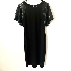 Calvin Klein Black Sequin Flutter Sleeve Evening Cocktail Dress Women Size 12